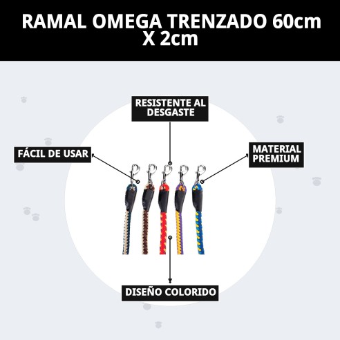 Ramal Omega Trenzado 60cm para pasear a tu perro