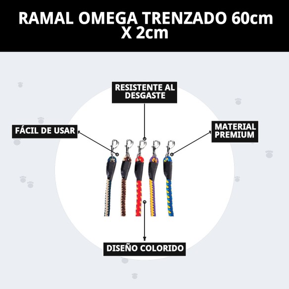 Ramal Omega Trenzado 60cm para pasear a tu perro