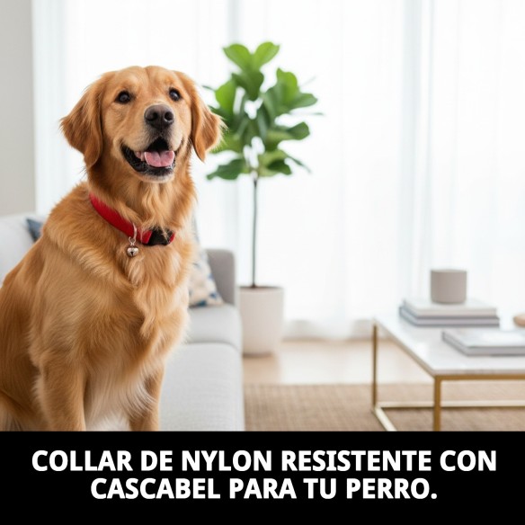 Collar de Nylon Liso con Cascabel para tu Mascota 23-35cm