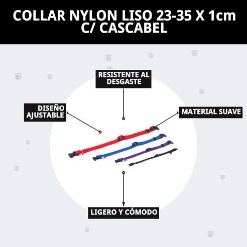 Collar de Nylon Liso con Cascabel para tu Mascota 23-35cm