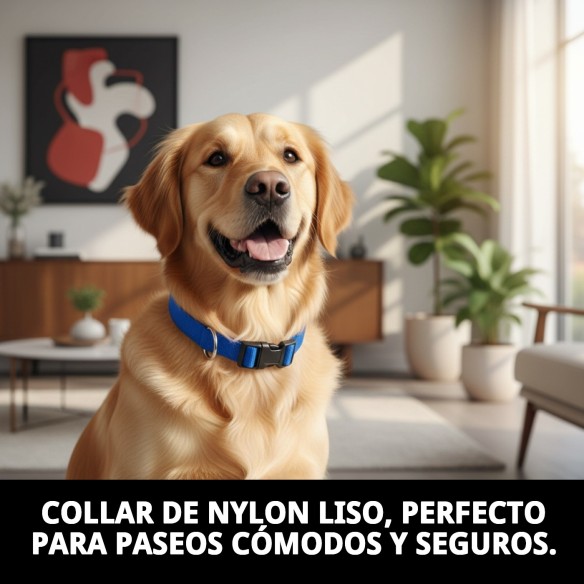 Collar de Nylon Liso Azul 35-55cm para Mascotas