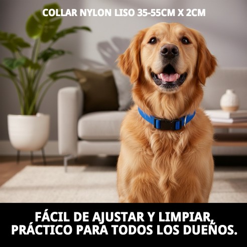 Collar de Nylon Liso Azul 35-55cm para Mascotas