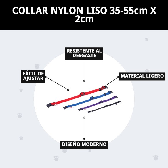 Collar de Nylon Liso Azul 35-55cm para Mascotas