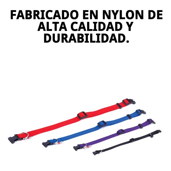 Collar Nylon Liso para Mascotas - Negro y Rosa 40-65cm