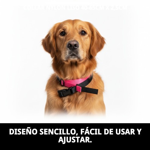 Collar Nylon Liso para Mascotas - Negro y Rosa 40-65cm