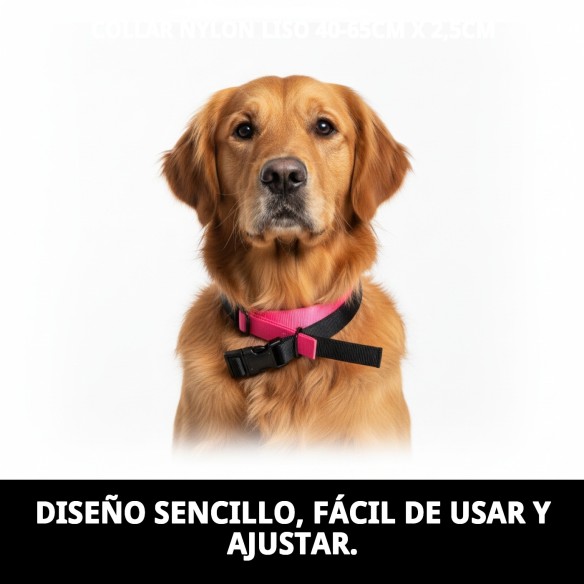 Collar Nylon Liso para Mascotas - Negro y Rosa 40-65cm