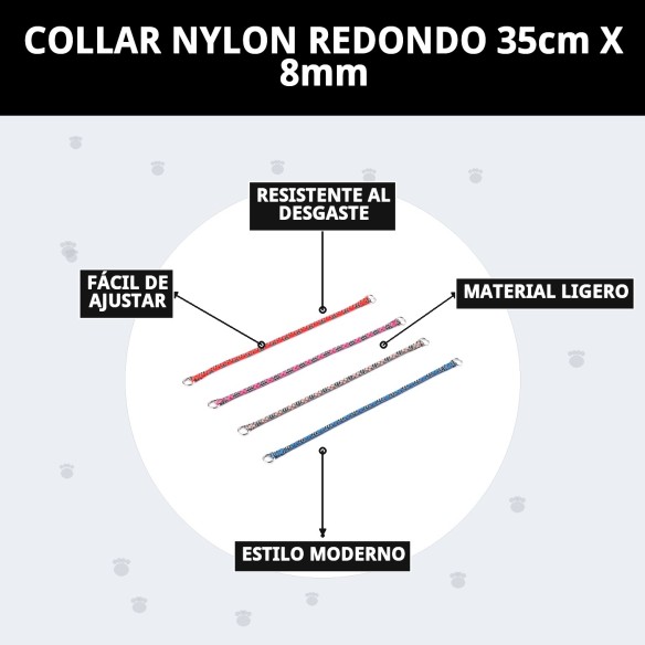 Collar de Nylon Redondo 35cm x 8mm - Comodidad y Estilo