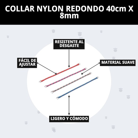 Collar de Nylon Redondo 40cm x 8mm para Mascotas