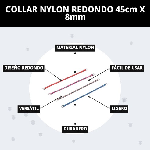 Collar de Nylon Redondo 45cm x 8mm para Mascotas