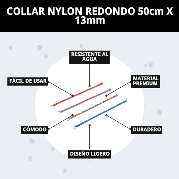 Collar Nylon Redondo 50cm X 13mm para Mascotas