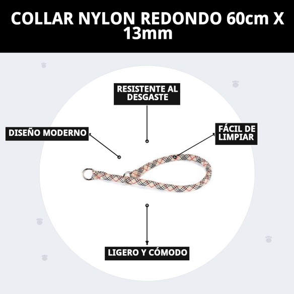 Collar de Nylon Redondo 60cm x 13mm para Mascotas