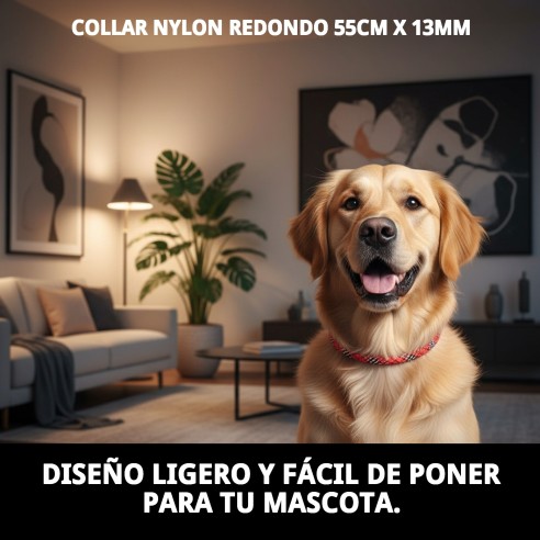Collar Nylon Redondo 55cm x 13mm para Mascotas Activas