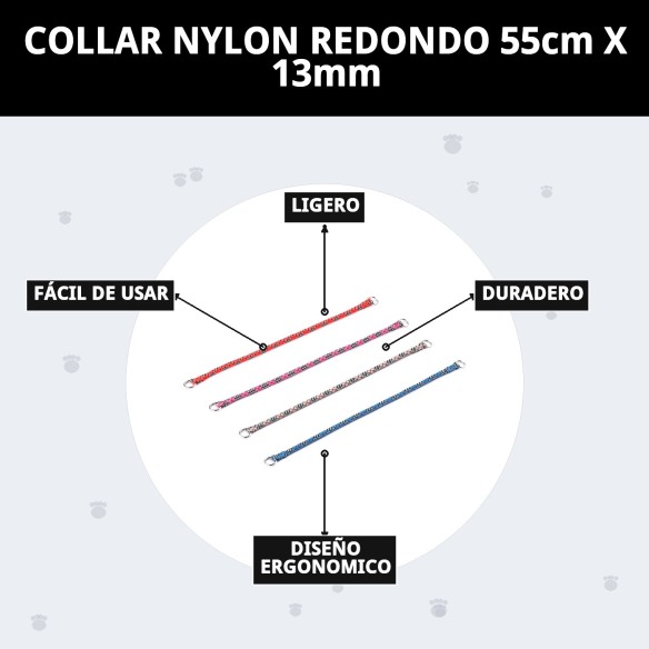 Collar Nylon Redondo 55cm x 13mm para Mascotas Activas
