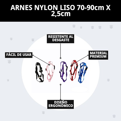 Arnés de Nylon Liso 70-90cm x 2,5cm para Mascotas