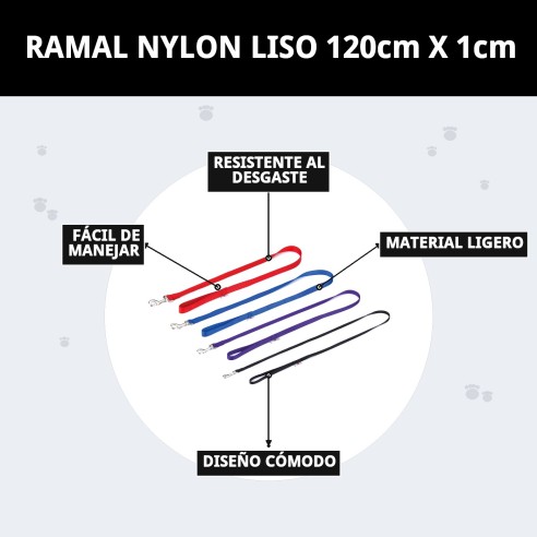 Ramal Nylon Liso 120cm x 1cm para Mascotas Seguras