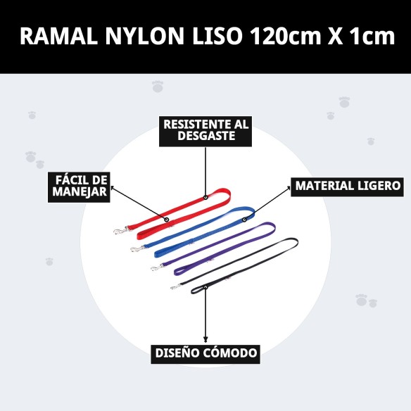 Ramal Nylon Liso 120cm x 1cm para Mascotas Seguras