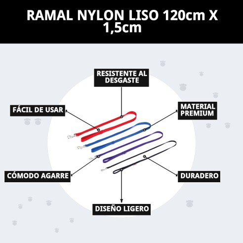 Ramal de Nylon Liso 120cm x 1.5cm para Mascotas
