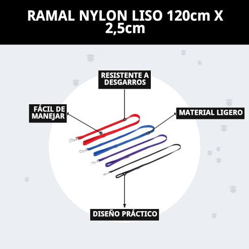 Ramal de Nylon Liso 120cm x 2,5cm para Mascotas