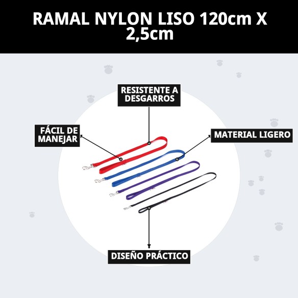 Ramal de Nylon Liso 120cm x 2,5cm para Mascotas