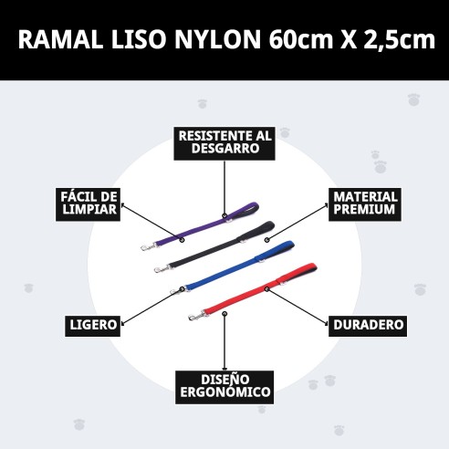 Ramal Liso de Nylon 60cm x 2,5cm para Mascotas