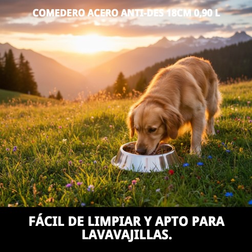 Comedero de Acero Anti-Deslizante 18cm - 0,90L para Mascotas