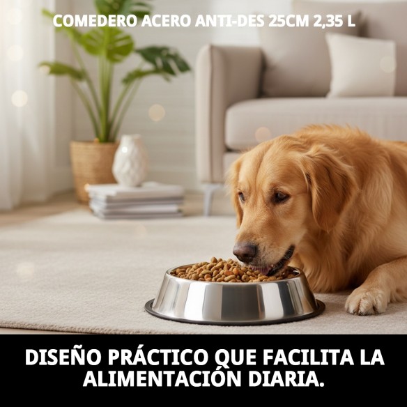 Comedero de Acero Anti-Deslizante 25cm - 2.35L Ideal Mascotas