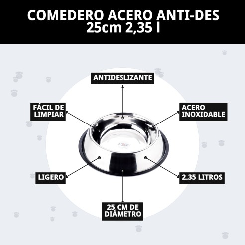Comedero de Acero Anti-Deslizante 25cm - 2.35L Ideal Mascotas