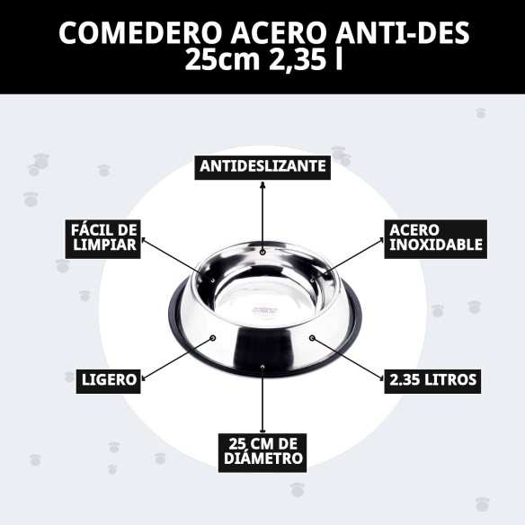 Comedero de Acero Anti-Deslizante 25cm - 2.35L Ideal Mascotas