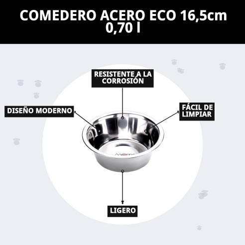 Comedero de Acero Eco 16,5cm para Mascotas - 0,70L