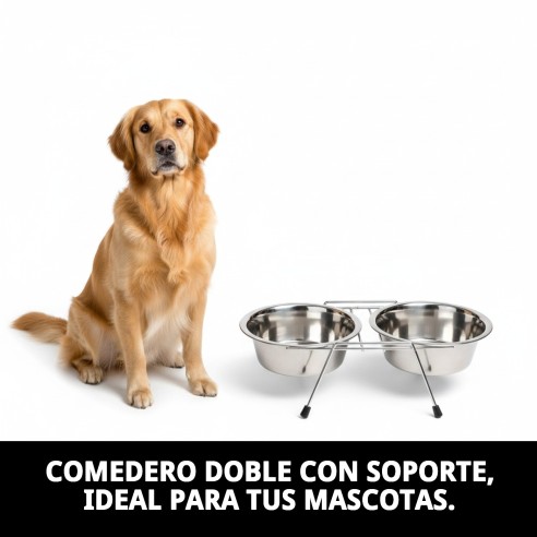 Comedero Doble 21cm con Soporte - Ideal para Mascotas