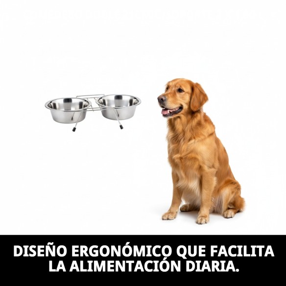 Comedero Doble 21cm con Soporte - Ideal para Mascotas