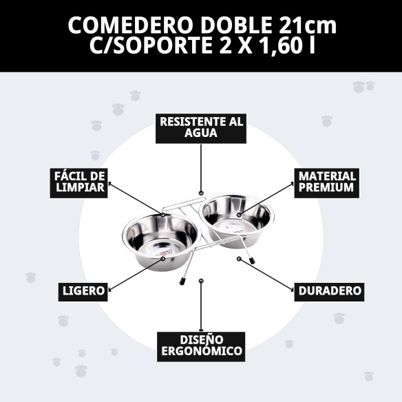 Comedero Doble 21cm con Soporte - Ideal para Mascotas