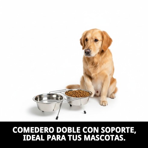 Comedero Doble 25cm con Soporte - Ideal para Mascotas