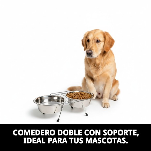 Comedero Doble 25cm con Soporte - Ideal para Mascotas