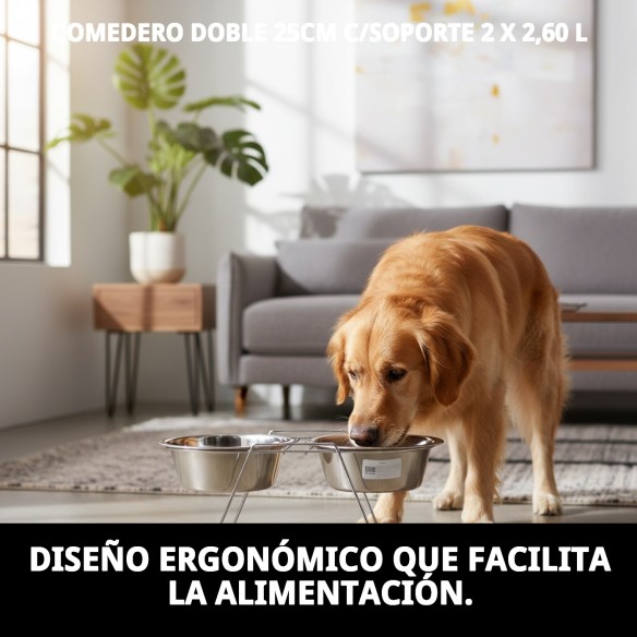 Comedero Doble 25cm con Soporte - Ideal para Mascotas