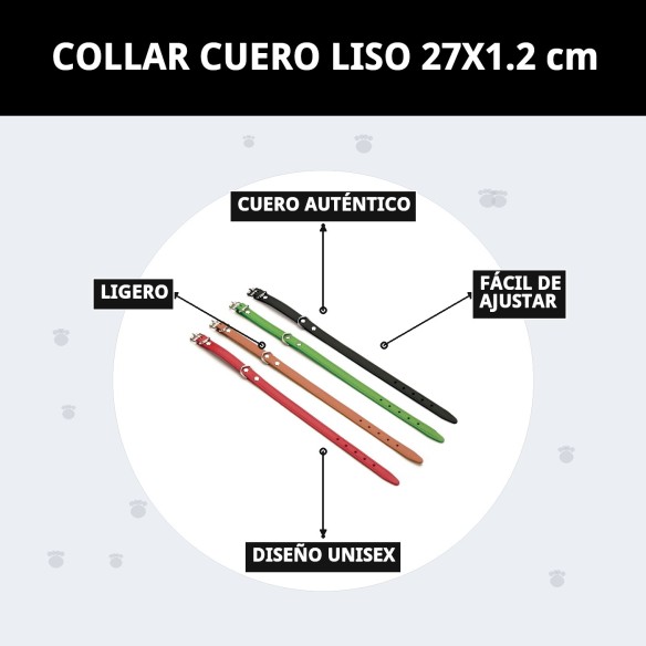 Collar de Cuero Liso 27x1.2 cm para Mascotas Elegantes