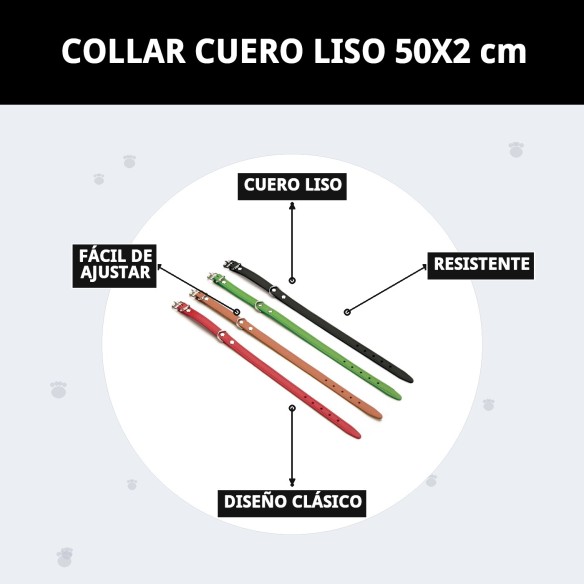 Collar de cuero liso 50x2 cm para tu mascota elegante y duradero