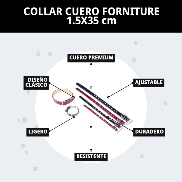 Collar de Cuero Forniture 1.5x35 cm para Tu Mascota