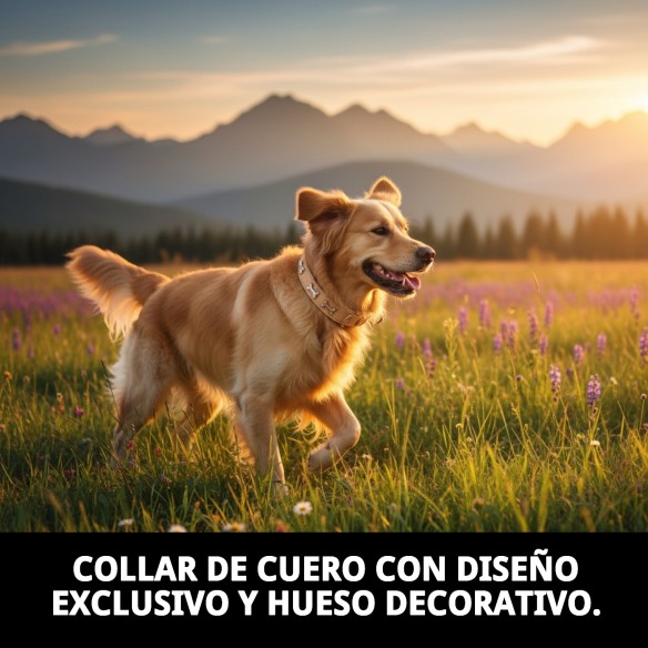 Collar de Cuero con Hueso Beige 1.90x40cm para Mascotas