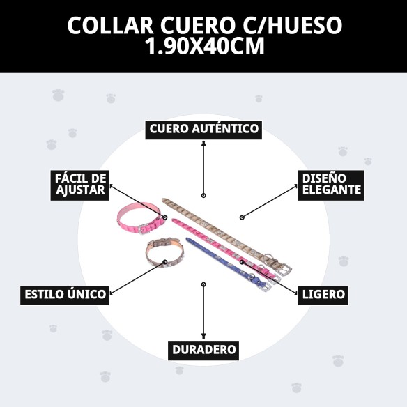 Collar de Cuero con Hueso Beige 1.90x40cm para Mascotas