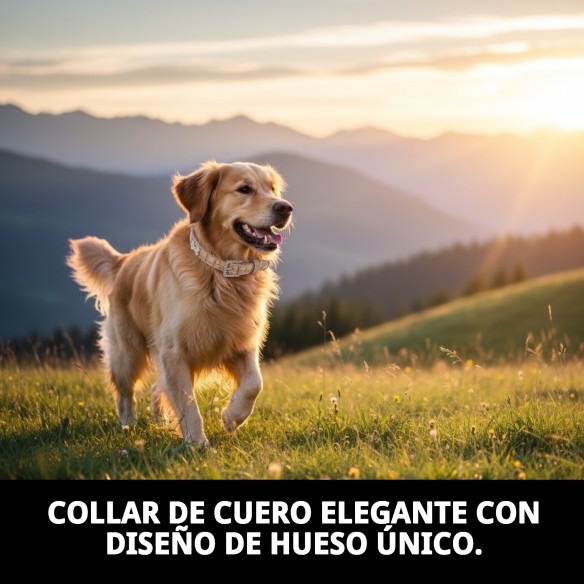 Collar de Cuero con Hueso para Mascotas - Beige y Azul