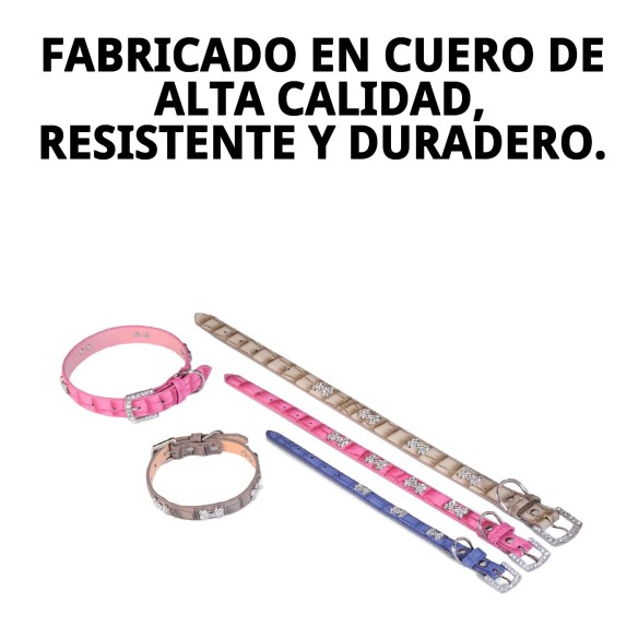 Collar de Cuero con Hueso para Mascotas - Beige y Azul