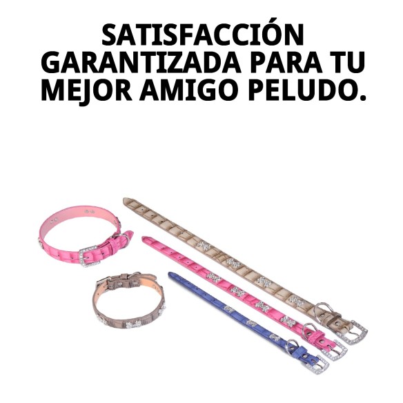 Collar de Cuero con Hueso para Mascotas - Beige y Azul