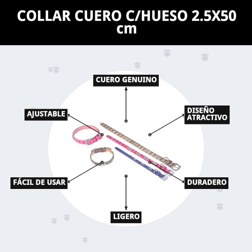 Collar de Cuero con Hueso para Mascotas - Beige y Azul