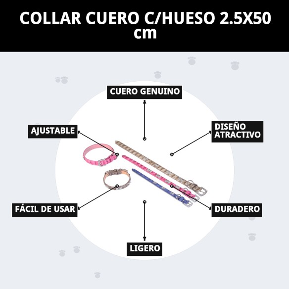 Collar de Cuero con Hueso para Mascotas - Beige y Azul