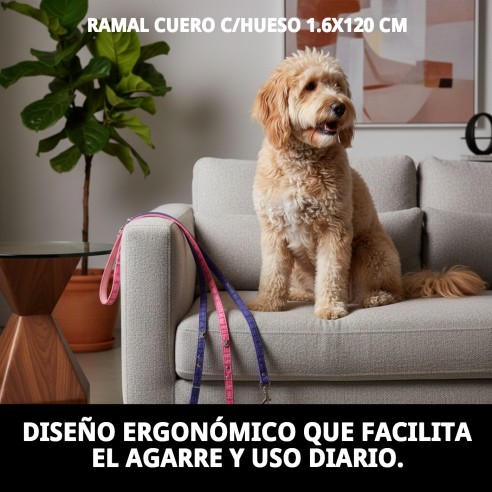 Ramal de Cuero con Hueso 1.6x120 cm para Mascotas