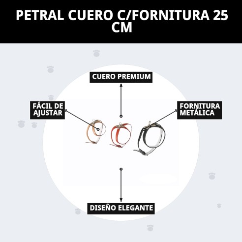 Petral de cuero con fornitura de 25 cm para tu mascota
