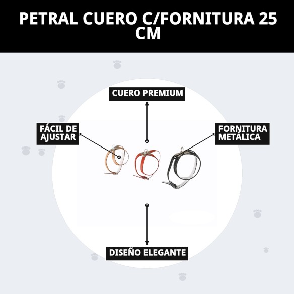Petral de cuero con fornitura de 25 cm para tu mascota