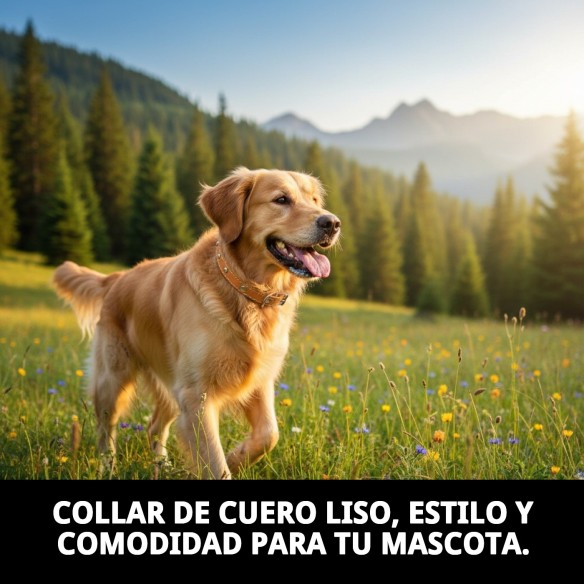 Collar de Cuero Liso con Fornitura - 35 cm para Mascotas