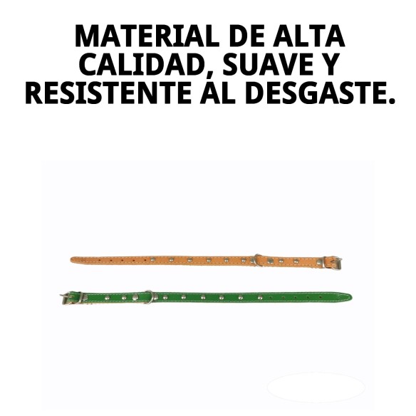 Collar de Cuero Liso con Fornitura - 35 cm para Mascotas